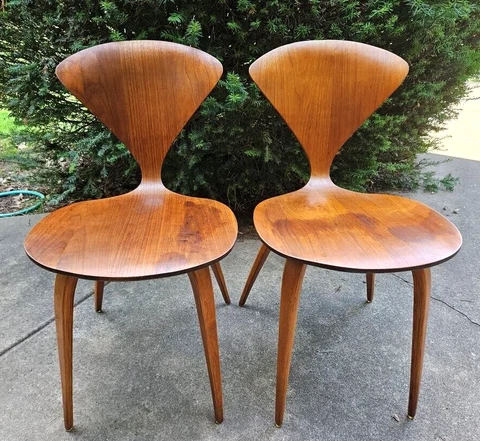 Set of 2: MCM c1950 PLYCRAFT  ~ NORMAN CHERNER side CHAIRs - LOCAL PICKUP ! Cover