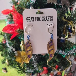 Pendientes únicos artesanales de madera nativa americana azul y oro, otoño o invierno - Imagen 1 de 5