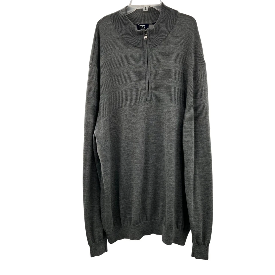 Cutter & Buck Men's 1/4 Zip Pullover Sweater Gray Long Sleeve Size 2XL Tall - Image 1 of 4