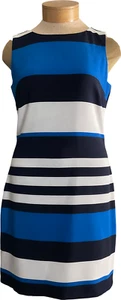 Lauren Ralph Lauren Women's Dress Size 12 Blue Black White Striped Sleeveless - Picture 1 of 11
