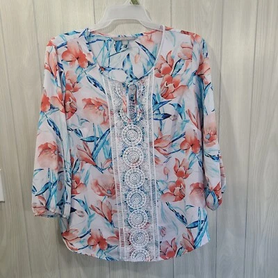 Blusa Valerie Stevens Floral Crochet Talla 1X Corbata Frontal Hermosa Hada Campesina Foto 1 de 4