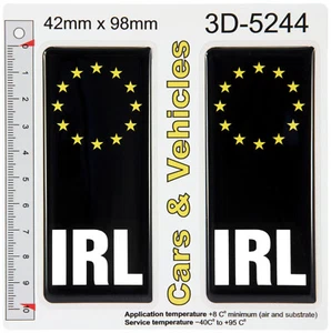 2 IRL Ireland European stars Black Domed Car Number Plate Stickers Badges Decals - Bild 1 von 2