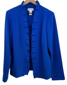 Draper and Damon Size 12 Open Cardigan Blue Long Sleeve Career Business Blazer - Picture 1 of 6