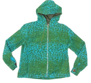 Vtg 80s BURTON Blue Green Camouflage Terry Cloth Full Zip Hoodie Womens sz M 017 - Picture 1 of 6