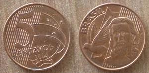 Brazil 5 Centavos 2004 Coin Real Cruzeiros Reis Brasil Free Shipping World - Picture 1 of 3