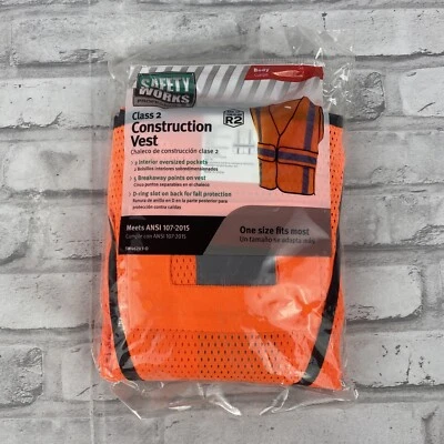 Safety Work Hi Vis ANSI Class 2 Reflective Tape Vest High Visibility Neon Orange - Image 1 of 2