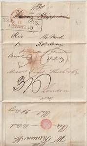1838 GUERNSEY SHIP LETTER WRAPPER EX RIO BRAZIL 3/6d POSTAGE TO HUTH LONDON RDJ - Picture 1 of 4