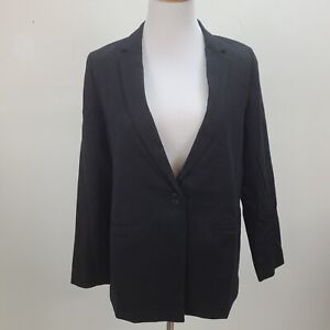 Talbots Blazer Jacket Women 8 Black Linen Blend Button Long Sleeve Lined