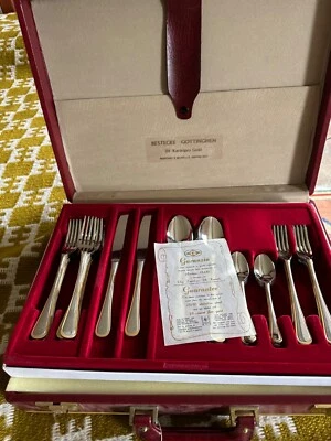 BESTECKE GOTTINGHEN Set posate 12 persone acciaio inossidabile placcate oro 24k - Immagine 1 di 4