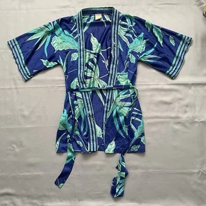 VTG Sirena Womens S/M Tropical Floral Flower Blue Kimono Cover Up Duster - Picture 1 of 8
