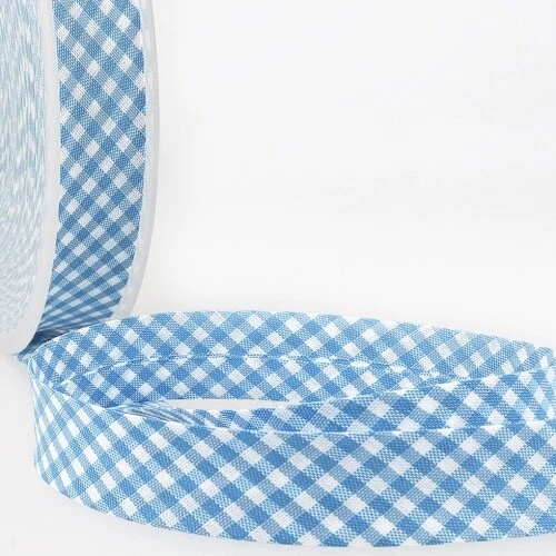 Stephanoise 30mm Gingham Bias Binding Tape Sky Blue - per metre