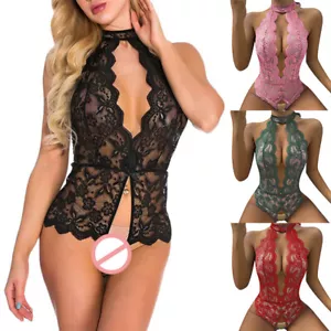 Women Lingerie One Piece Open Crotchless Lace Cups Bodysuit Babydoll Underwear ➳ - Picture 1 of 14