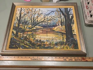 1950s Edwin Mayo Kennebunk ME listed Artist oil painting Forest in Autumn 19.5” - Picture 1 of 3