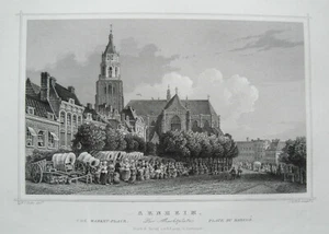 Arnheim Der Marktplatz Markt Niederlande Nederland alter Stahlstich 1844 - Picture 1 of 1