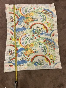 VTG 60s Cannon Mills Baby Blanket Satin Trim Dog Bear Duck ABCs 123s 36 x 45” - Picture 1 of 8