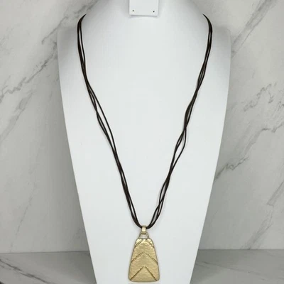 Collar Chicos Tono Dorado Chevron Colgante Marrón Multi Hilo Cordón - 36" Foto 1 de 4