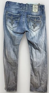 Rock Revival Addox Relaxed Straight Distressed Rockabilly Denim Jeans Mens Sz 36 - Picture 1 of 21