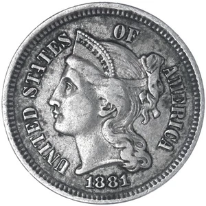 1881 (P) Three Cent Nickel Extra Fine XF See Pics Y118 - Picture 1 of 3