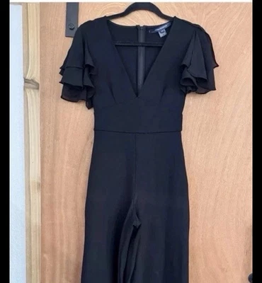 French Connection Wide Leg Pants Jumpsuit Ponte VNeck 4 Formal Party Stretch - Image 1 of 4