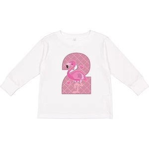 Inktastic 2nd Birthday Flamingo 2 Year Old Girl Toddler Long Sleeve T-Shirt Dark - Picture 1 of 2