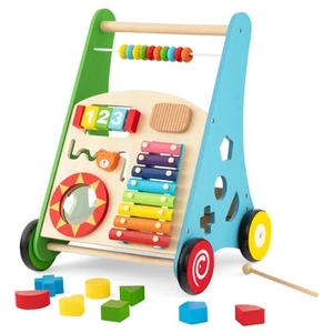 Wooden Baby Walker Toddler Push & Pull Walker Learning Activity Center Toy - Picture 1 of 7