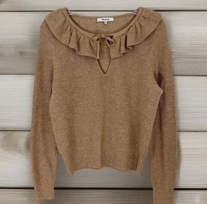 MADEWELL Sweater Womens X-Large Tan Ruffle Neck Merino Wool Alpaca Pullover - Picture 1 of 12