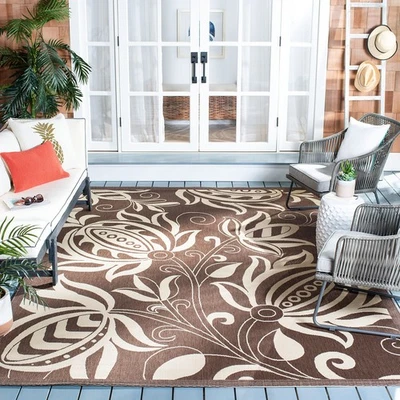 Courtyard Collection Area Rug - 7'1 Square, Chocolate & Natural, Floral Desig... - Image 1 of 4