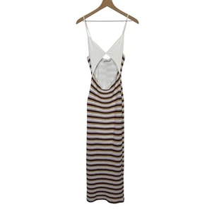 ASOS maxi abito all'uncinetto a righe taglia 4 bianco marrone viola anni 70 taglio retrò - Foto 1 di 9