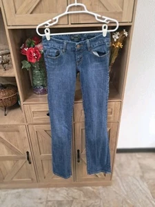 Seven7 Jeans Sz 25 Waist Bootcut Low Rise Embroidered Back Pockets Distress Hem - Picture 1 of 15