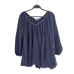 Calypso St. Barth Navy Blue 100% Cotton Blouse Boho Resort Summer Blouse Top 1 S - Picture 1 of 8