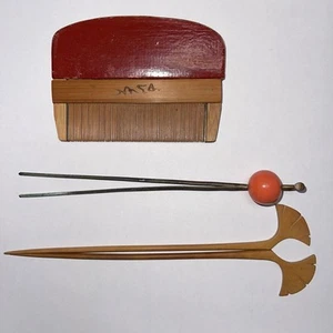 Antique comb hairpin set Kanzashi Geisha Kyoto Maiko Japan Kimono Tsuge Boxwood - Picture 1 of 2