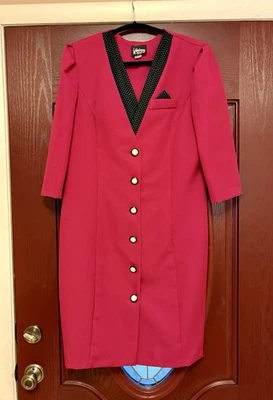 VESTIDO MIDI VINTAGE Whirlaway Frocks ROSA INTENSO Negro Blanco POLKA DOT Botón Talla 18 Foto 1 de 4