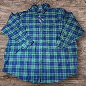 Roundtree & Yorke | Flannel Shirt | Long Sleeve | Blue & Green Plaid | Sz 4XB - Picture 1 of 4