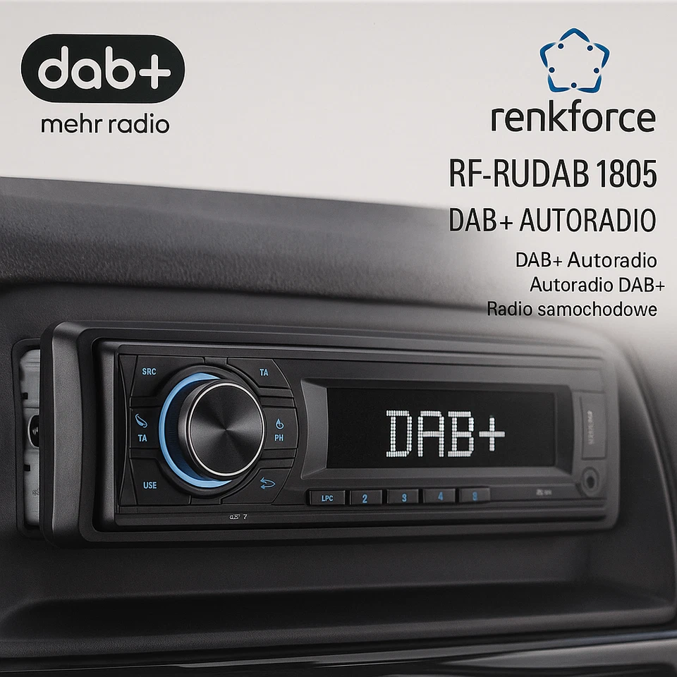 Renkforce RF-RUDAB1805 DAB+ Autoradio – Digitalradio mit Bluetooth & USB - Bild 1 von 3