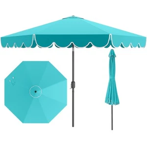 10' Patio Umbrella w/ Crank Tilt Adjustment Ruffles Vented Top 8 Ribs - Picture 1 of 11