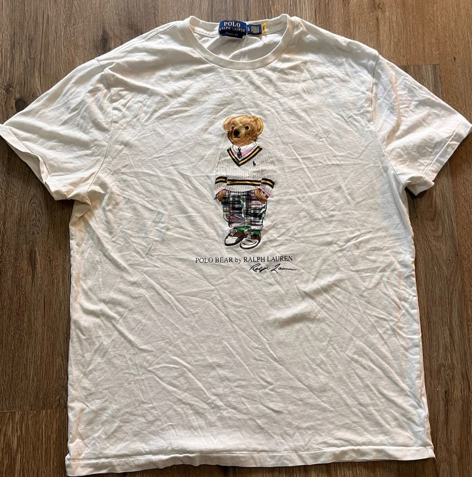 MENS LARGE Polo Ralph Lauren Classic Fit Polo Bear Preppy white Cotton T-Shirt - Image 1 of 4