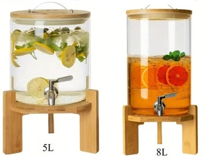 Getränkespender aus Glas mit Zapfhahn und Bambus Ständer --Retourenware-- - Bild 1 von 5