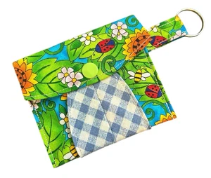 Keychain 3 Pocket ID Holder Money Card Pouch 4"x3.5" Wallet Ladybug Handmade New - Picture 1 of 10