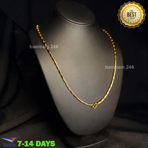 1 Baht Men's Women Chain Yellow Gold Plated Necklace 22K 23K 24K Sugarcane Patte - Picture 1 of 6