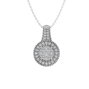 Sterling Silver Lab Grown Diamond Composite Pendant Necklace 18" Silver Chain - Picture 1 of 5