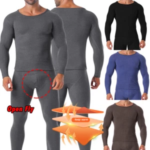 Men Winter Fleece Lined Thermal Long Johns Top Bottom Cold Weather Underwear Set - Picture 1 of 17