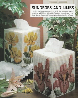 Sundrops & Lilies Tissue Box Covers - 7 count pc - Plastic Canvas Pattern ONLY - Image 1 of 2