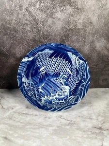 Cuenco de fideos ramen de cerámica blanca y azul para peces koi orientales de 8" de ancho, 32 fl oz - Imagen 1 de 7