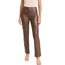 Women Genuine Lambskin Leather Pants Brown Real Classic Trousers