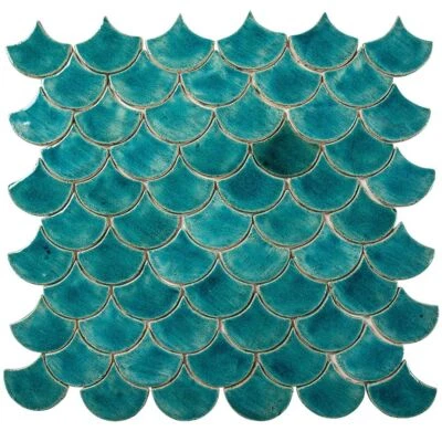 Fish Scale Mosaic Tiles: Decorative Ceramic for Bathrooms - Turquoise Cenote - Image 1 of 4