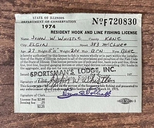 1974 ***ILLINOIS*** Fishing Permit License - Picture 1 of 2