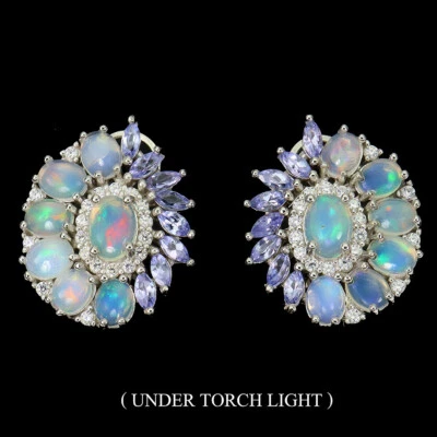 Argento Sterling 925 Orecchini Ovale Opale Di Fuoco 7x5mm Gemma Pietra Naturale - Immagine 1 di 4