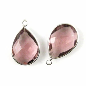 Bezel Gem Pendant-Sterling Silver 13x18mm Faceted Pear Pink Amethyst (2pcs) - Picture 1 of 2