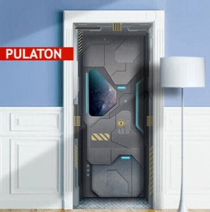 Sci-Fi Spacecraft, Star, War Ship Door Mural, Futuristic Sticker, Cover, Wrap - Picture 1 of 20