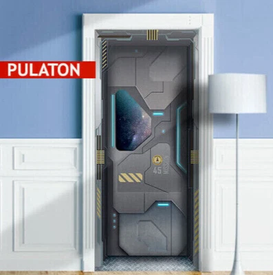 Sci-Fi Spacecraft, Star, War Ship Door Mural, Futuristic Sticker Cover, Cosmos - Image 1 of 4